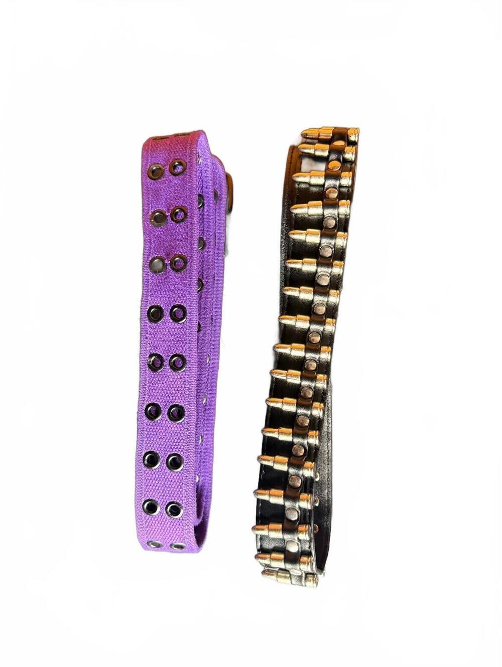 Set of Two Adjustable Belts with Metal Eyelets and Bullets goth punk biker